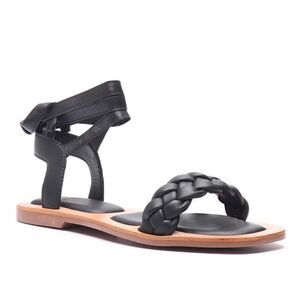 Crevo Sandals Ladies Size 7.5 Black‎ Leather Braided Strap Bohemian Tie Closure